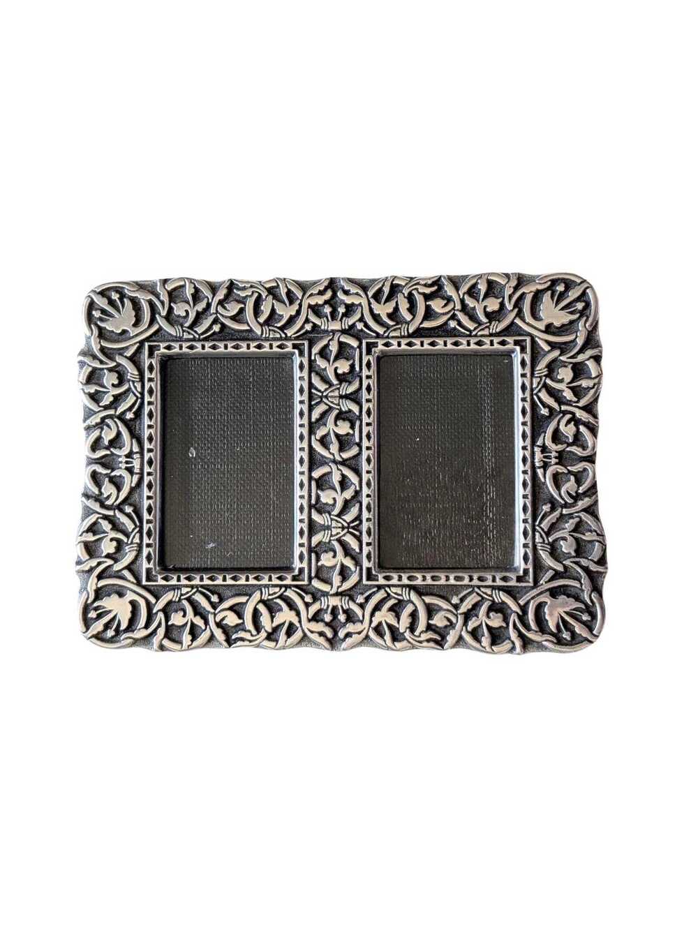 Vintage Polished Pewter Double Photo Frame